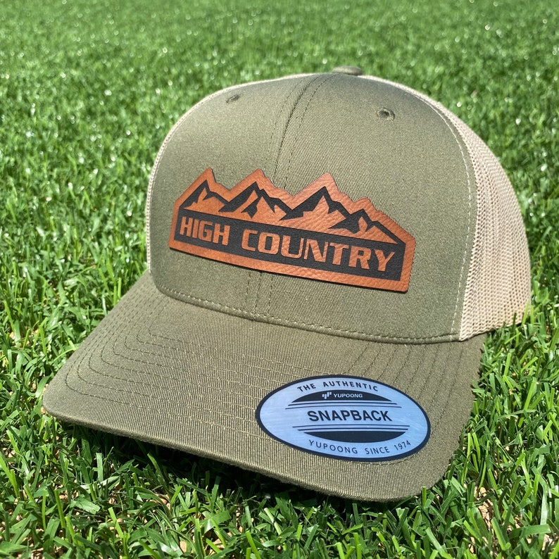 High Country Trucker Hat. Chevrolet High Country Leather patch hat. Chevy High Country Cap. Snapback.