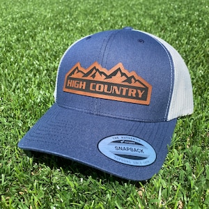 Navy High Country Trucker Hat. Chevrolet High Country Leather patch hat. Chevy High Country Cap. Snapback.