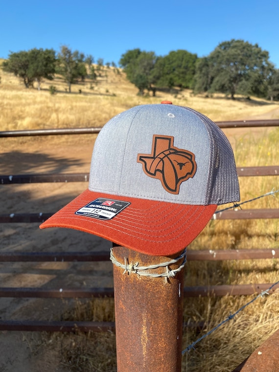 Texas Longhorns Hat TX State Shaped Leather Patch Hat, Hook 'em
