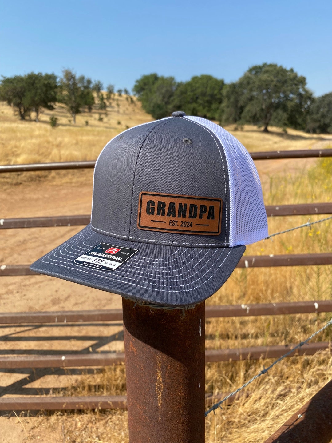 Grandpa Leather Patch Hat, New Grandpa 2024 Cap, Custom Gramps Gift ...