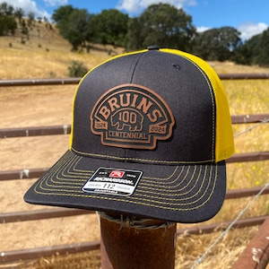 Boston Bruins Centennial Patch Hat, 100 Years of Bruins Hockey, Bruins Leather Patch Cap, Leatherette Patch Snapback, Boston Trucker Hat