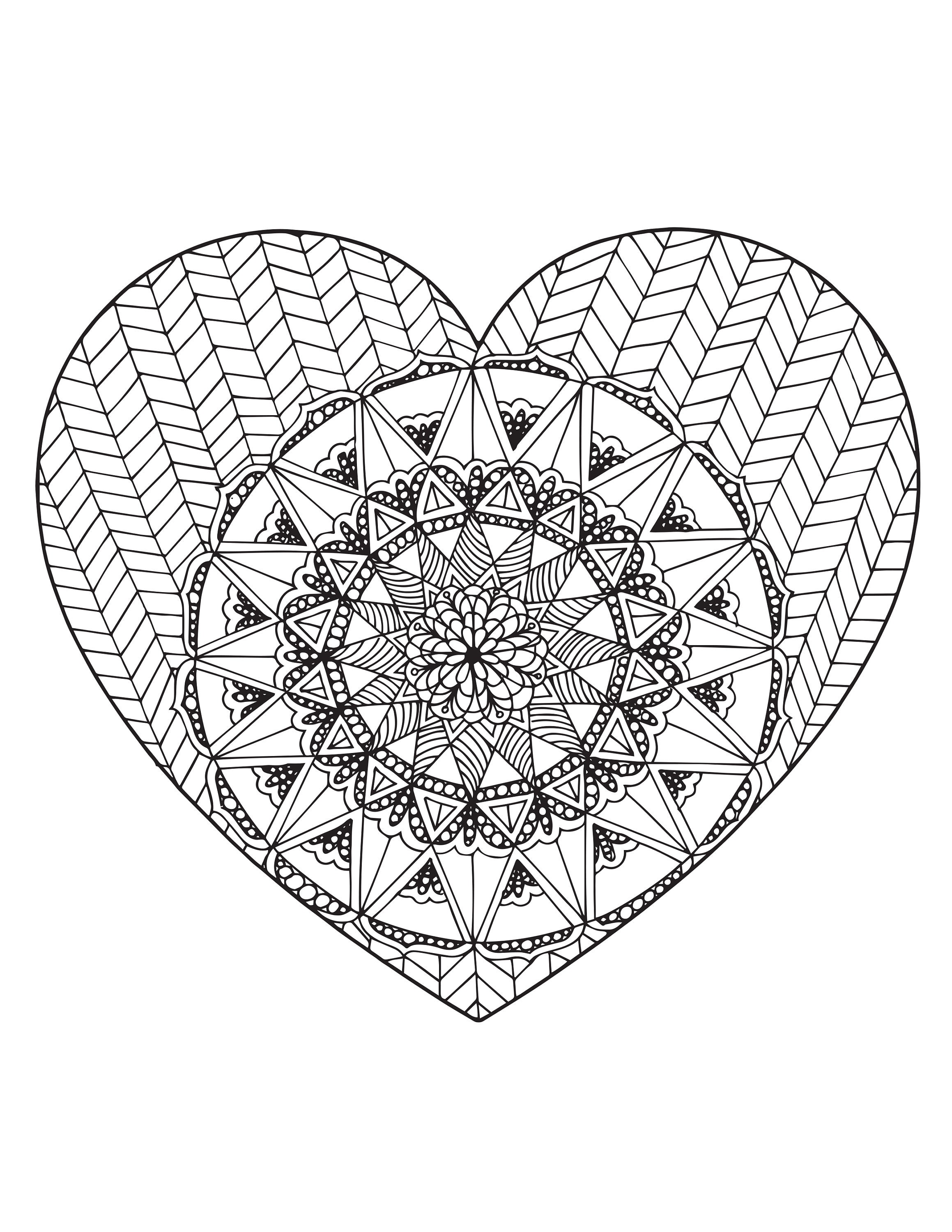 Mandala com corações e desenhos complexos - Mandalas - Coloring Pages for  Adults