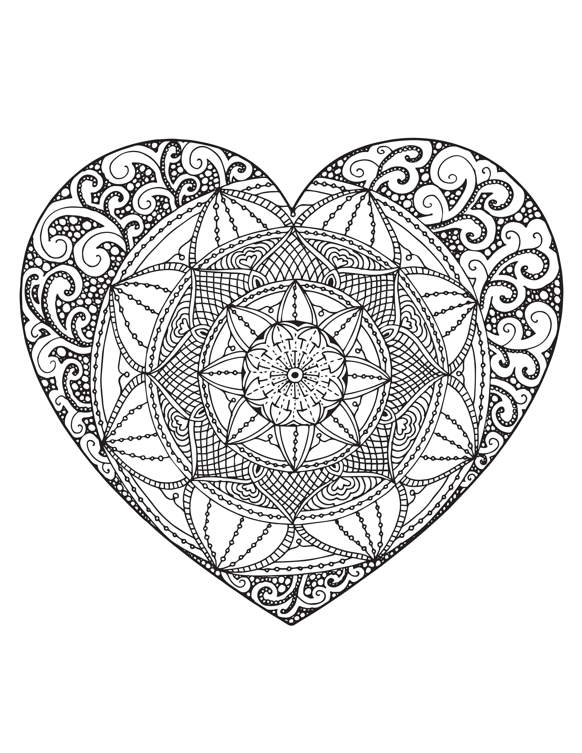 Mandala com corações e desenhos complexos - Mandalas - Coloring Pages for  Adults