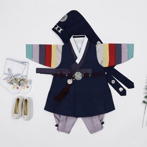 Navy Hanbok Boy Baby Korea Traditional Clothing Set 1st Birthday Party Celebration 1-10 Ages Dolbok