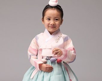 Girl Baby Hanbok Korean Traditional Dress First Birthday Party Celebration Hanbok Clothing Set 100th days Birth Lovely Pink to Mint 10 Ages