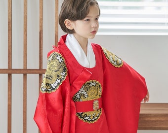 King Prince Hanbok Boy Baby  Korea Traditional Clothing Set First Birthday Dol Party Celebration 1-14Ages Royal Red