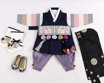 Hanbok Boy Baby Korea Traditional Clothing Set 1 Age First Birthday Dol Party Celebration 7 items Navy Saekdong