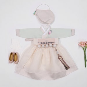 Korean Hanbok Dress Baby Girl Traditional First Birthday Dol Party Celebration 100th Days to 8 Ages Light Mint