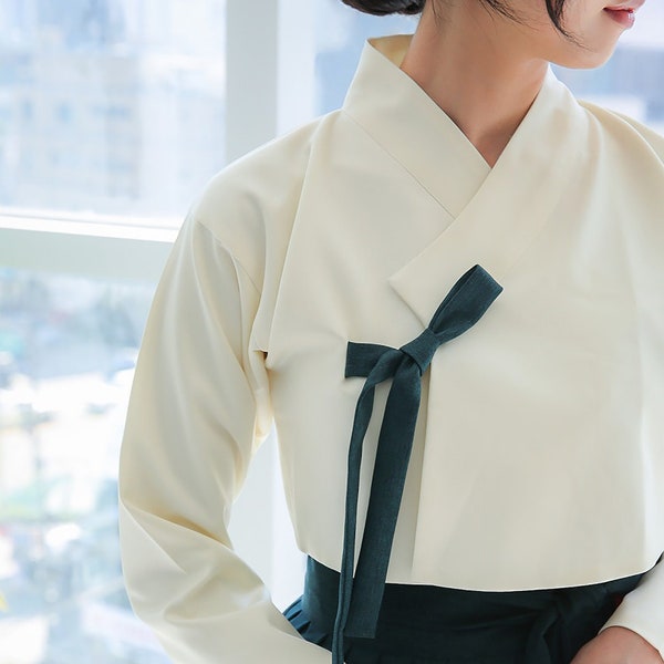 Modern Hanbok Top Jeogori Jacket Woman Female Korea Dress Ivory