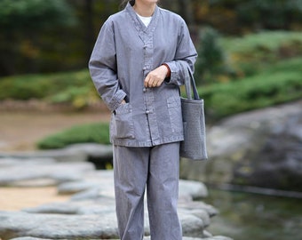 Hanbok Modernized Daily Outfits Buddhist Monk Dress set Easy Wear Unisex Meditation Korea Temple