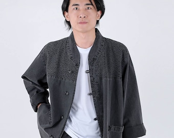 Modern Hanbok Jacket Pants Set Men Junior 100 % Cotton Washed Korean Daily Easy Wear Charcoal 17568