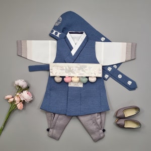 Hanbok Boy Baby Korea Traditional Clothing Set First Birthday Celebration Party 100th Birth Celebration 1 - 10 years Baby Blue