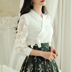 Modern Hanbok Jeogori Jacket Woman Female Korea Hanbok Dress Casual Daily White Butterfly Design CHIC Large US women's letter