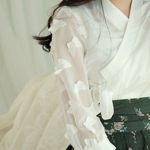 Modern Hanbok Jeogori Jacket Woman Female Korea Hanbok Dress Casual Daily White Butterfly Design CHIC image 2