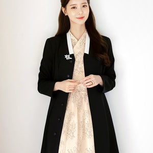 Schwarzer Mantel Modernized Hanbok Design Frau Frauen Koreanerin Casual Daily Herbst Winter