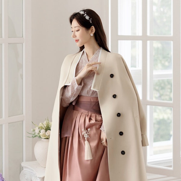 Ivory Beige Hanbok Coat Modernized Hanbok Design Woman Female Korean Casual Daily Fall Winter Durumagi