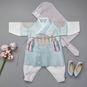 Korean Hanbok Traditional King Prince Clothing Boy Baby Junior Hanbok First Birthday Dol Party Celebrations 1 Age - 10 Ages Sky Blue Baikil