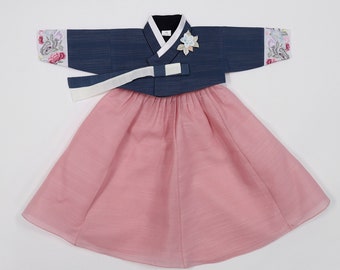 Korean Hanbok Dress Baby Girl First Birthday Party Dress 100th birth days to 15 Ages Blue Peach