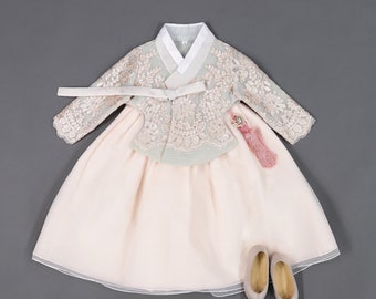 Korean Hanbok Dress Baby Girl Traditional First Birthday Dol Party Celebration 100th Days Anniversary baikil - 8 Ages Lace Fabric