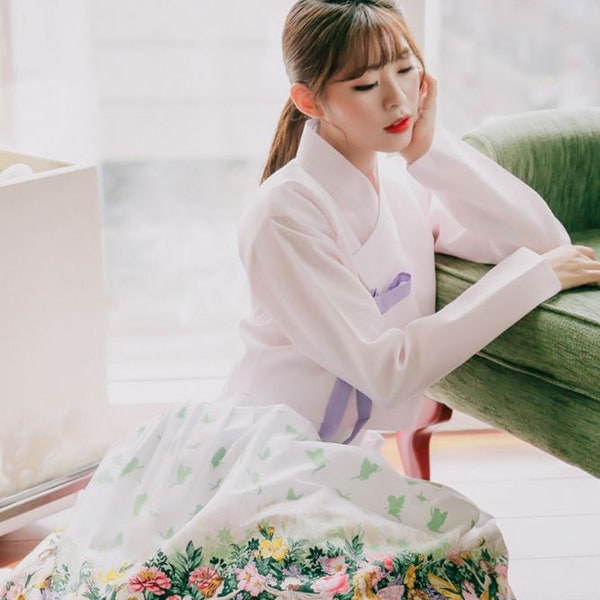 Modern Hanbok Top Jeogori Jacket Woman Female Korea Dress Light Pink Color Daily Casual Hanbok