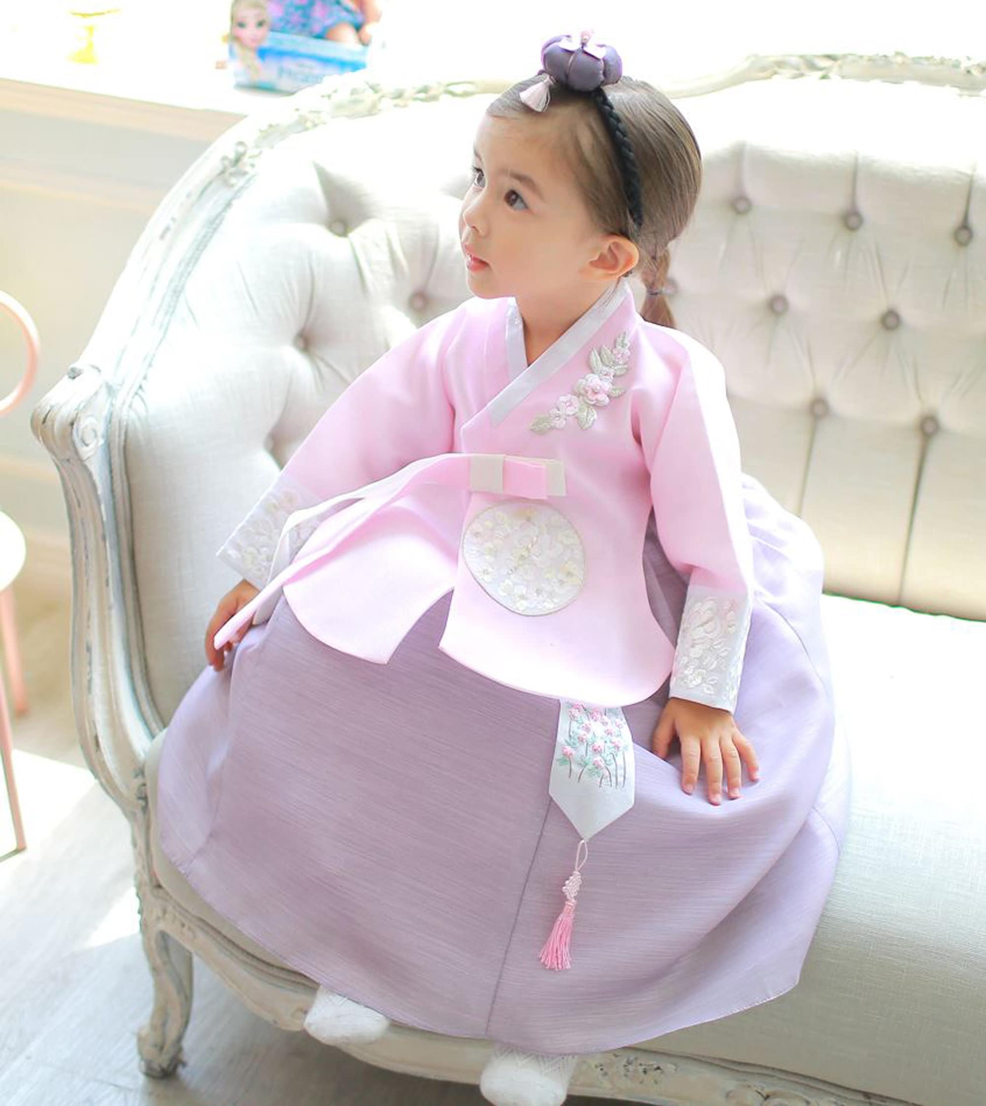 Pink Violet Embroidery Hanbok Dress Korea Traditional Outfit Etsy