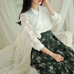 Modern Hanbok Jeogori Jacket Woman Female Korea Hanbok Dress Casual Daily White Butterfly Design CHIC image 7