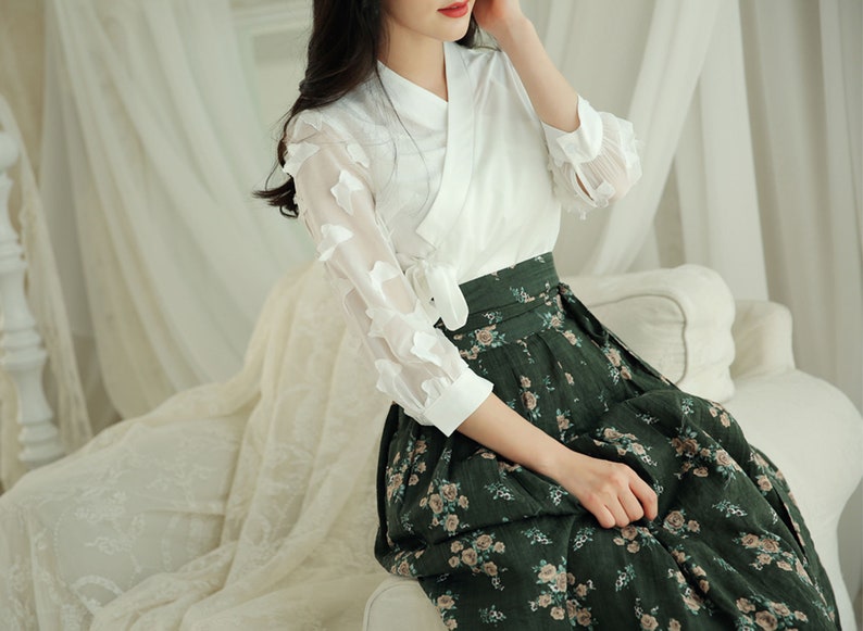 Modern Hanbok Jeogori Jacket Woman Female Korea Hanbok Dress Casual Daily White Butterfly Design CHIC image 7