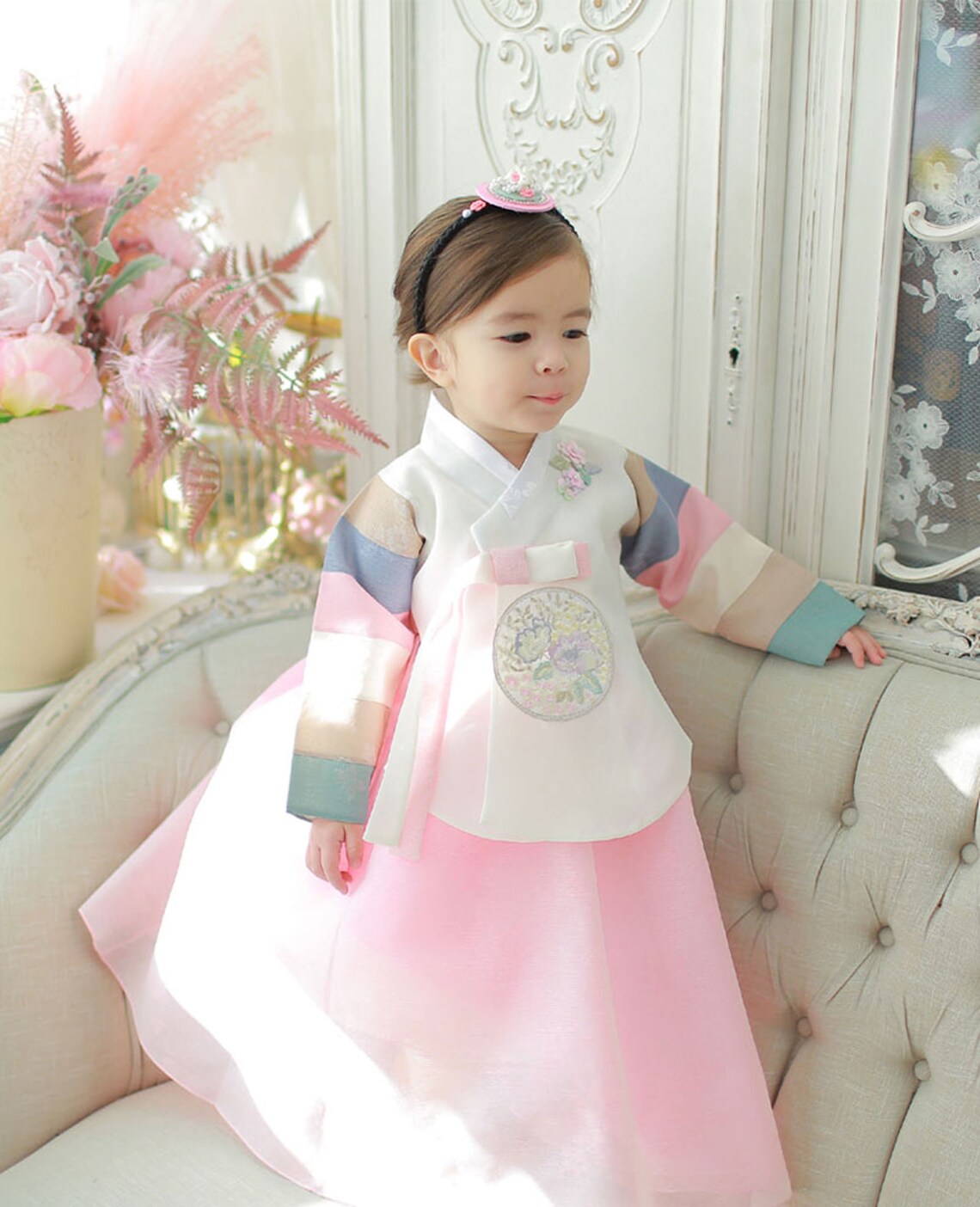 Ivory Peach Hanbok Dress Girls Baby Korea Traditional Clothing Etsy