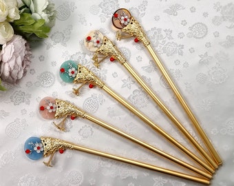 Women Korean Traditional Hair Pin Binyeo Stick Accessory Female Hanbok Dress decoration ornament Flower Beads Pastel Stone