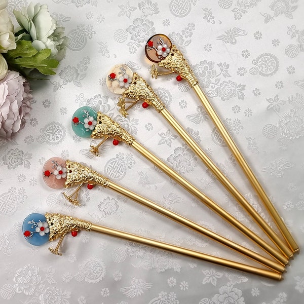 Femmes Coréenne Traditionnelle Cheveux Pin Binyeo Stick Accessoire Femme Hanbok Robe décoration ornement Perles de Fleurs Pierre Pastel