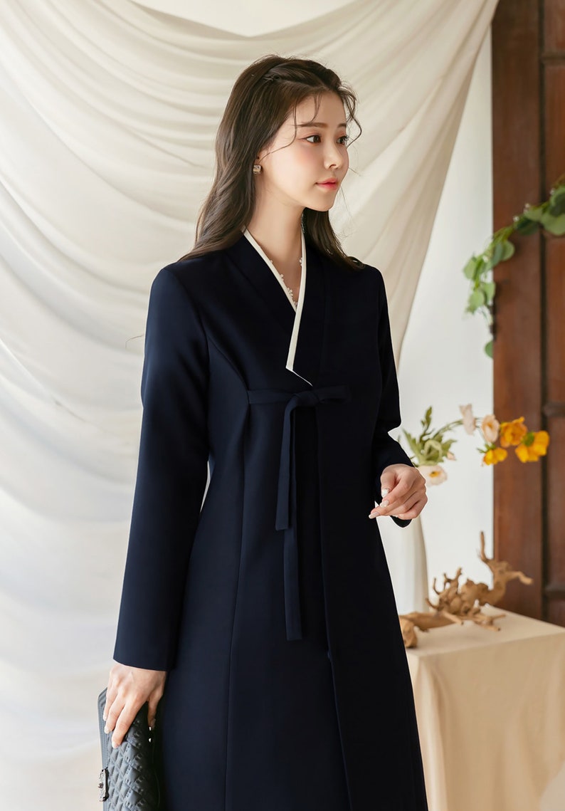 Navy Coat Modernized Hanbok Design Woman Female Korean Casual - Etsy