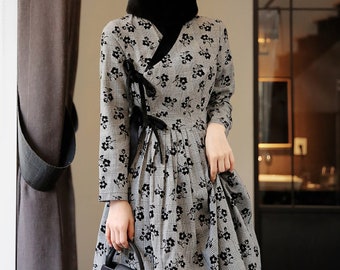 Modern Hanbok Dress Woman Female Korea Hanbok Dress Casual Daily Dark Gray Fall Winter