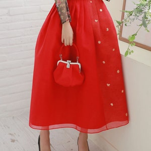 Hanbok Skirt Chima Rap Design Modern Daily Hanbok Traditional Casual Party Dress Clothing One size Bright Red