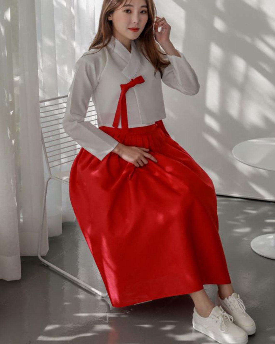 Modern Hanbok Skirt Red Solid Woman Female Korea Hanbok Dress Etsy
