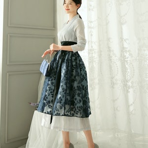 Moderne Hanbok Wickelrock Navy Frau Weiblich Korea Hanbok Kleid Lässig Täglich Raped Rock