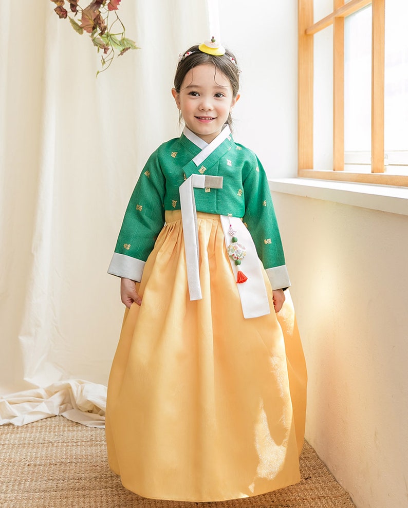 Mustard Green  Hanbok Dress Korea  Traditional Outfit  Dohl 