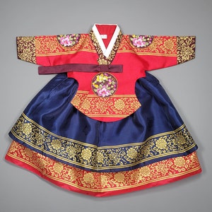 Korea Hanbok Baby Girl Traditional Dress Queen design 1 age 10 ages First Birthday Party Celebration Gold Print image 4