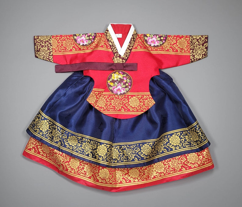 Korea Hanbok Baby Girl Traditional Dress Queen design 1 age 10 ages First Birthday Party Celebration Gold Print image 4