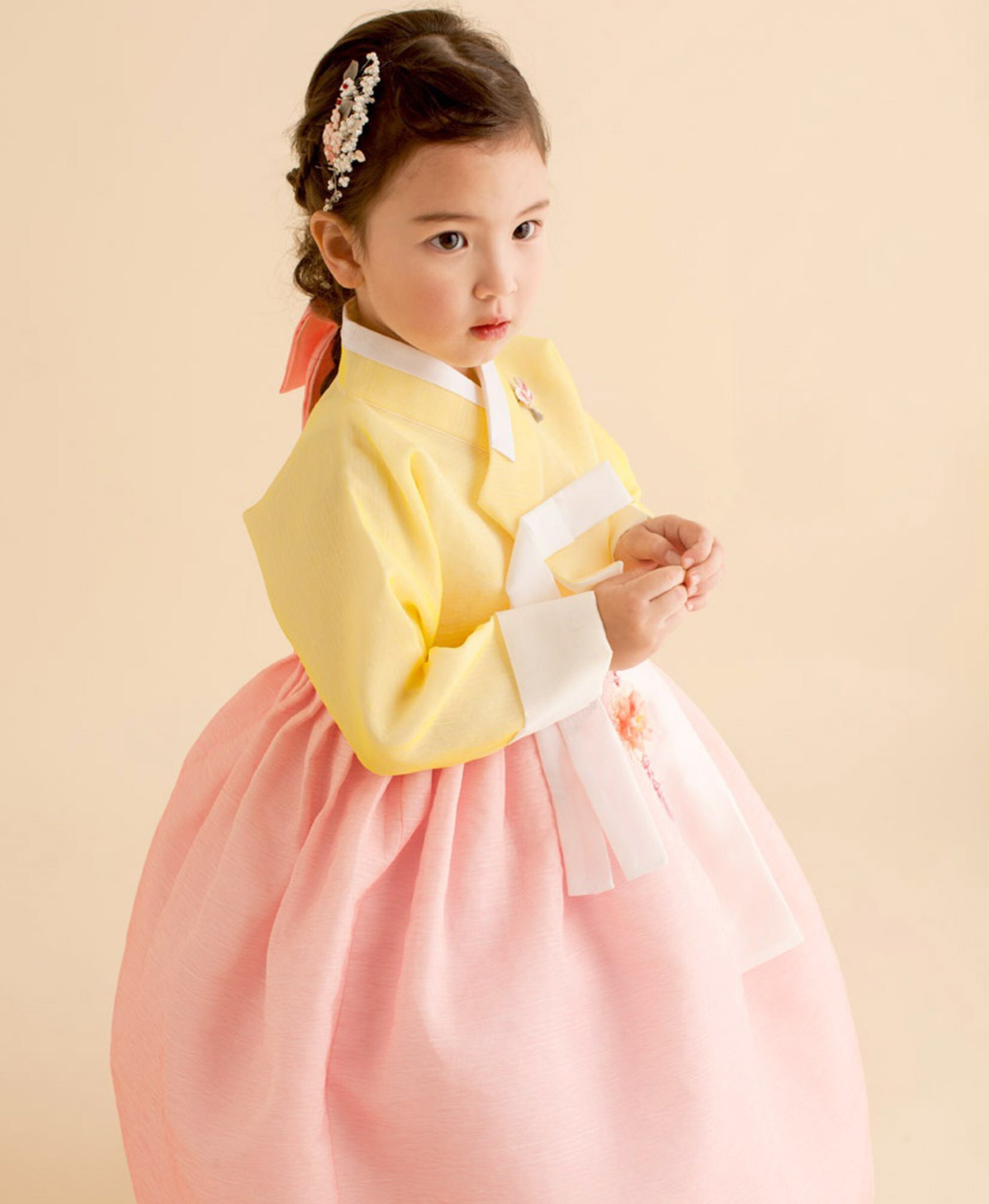 Cute Yellow Peach Hanbok Dress Girls Baby Korea Traditional | Etsy