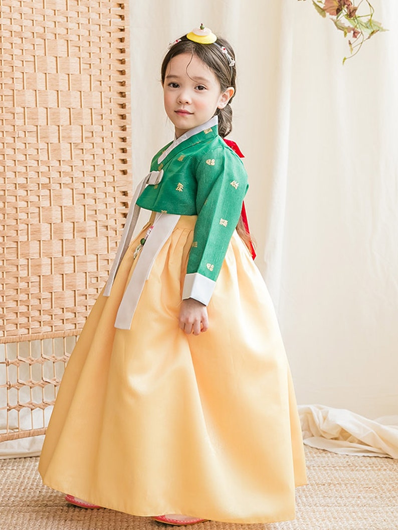 Mustard Green Hanbok Dress Korea Traditional Outfit Dohl Dol Etsy