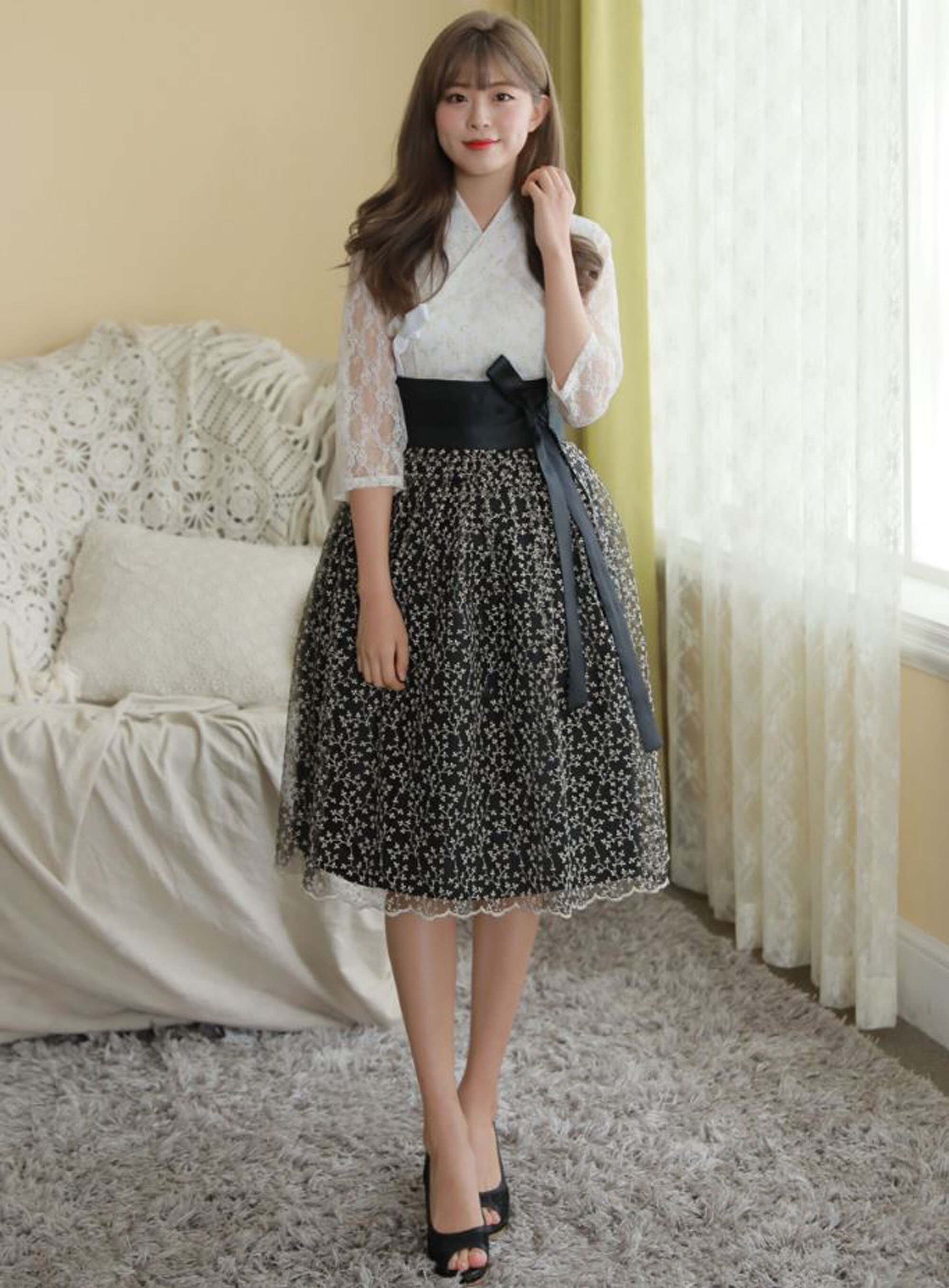 Modern Hanbok Skirt Black Embroidery Woman Female Korea Etsy