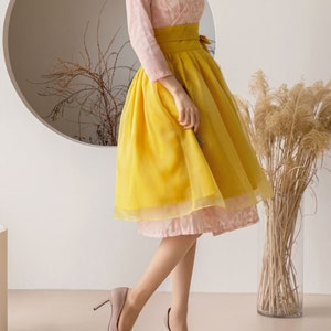 Modern Hanbok Skirt  Woman Female Korean Hanbok Dress Casual Daily Wrapped Skirt Yellow / Peach / Navy