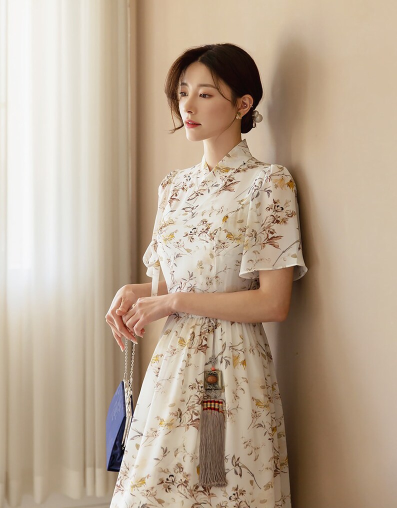 modern hanbok dress Short Sleeves Pink Dress, XL / Only romantic movement to this elegant silhouette Korean Hanbok Dress Korean Traditional