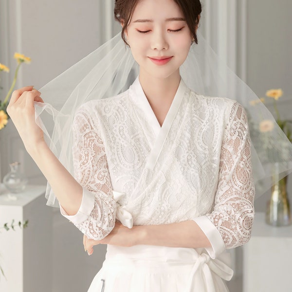 White Wedding Dress Modern Hanbok Design Korea Hanbok Woman Bride Lace