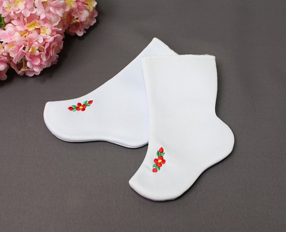 Traditional Korean Hanbok Socks (Beoseon) For Baby Boy - Navy Blue Embroidered, First Birthday Dohl, 12 Months