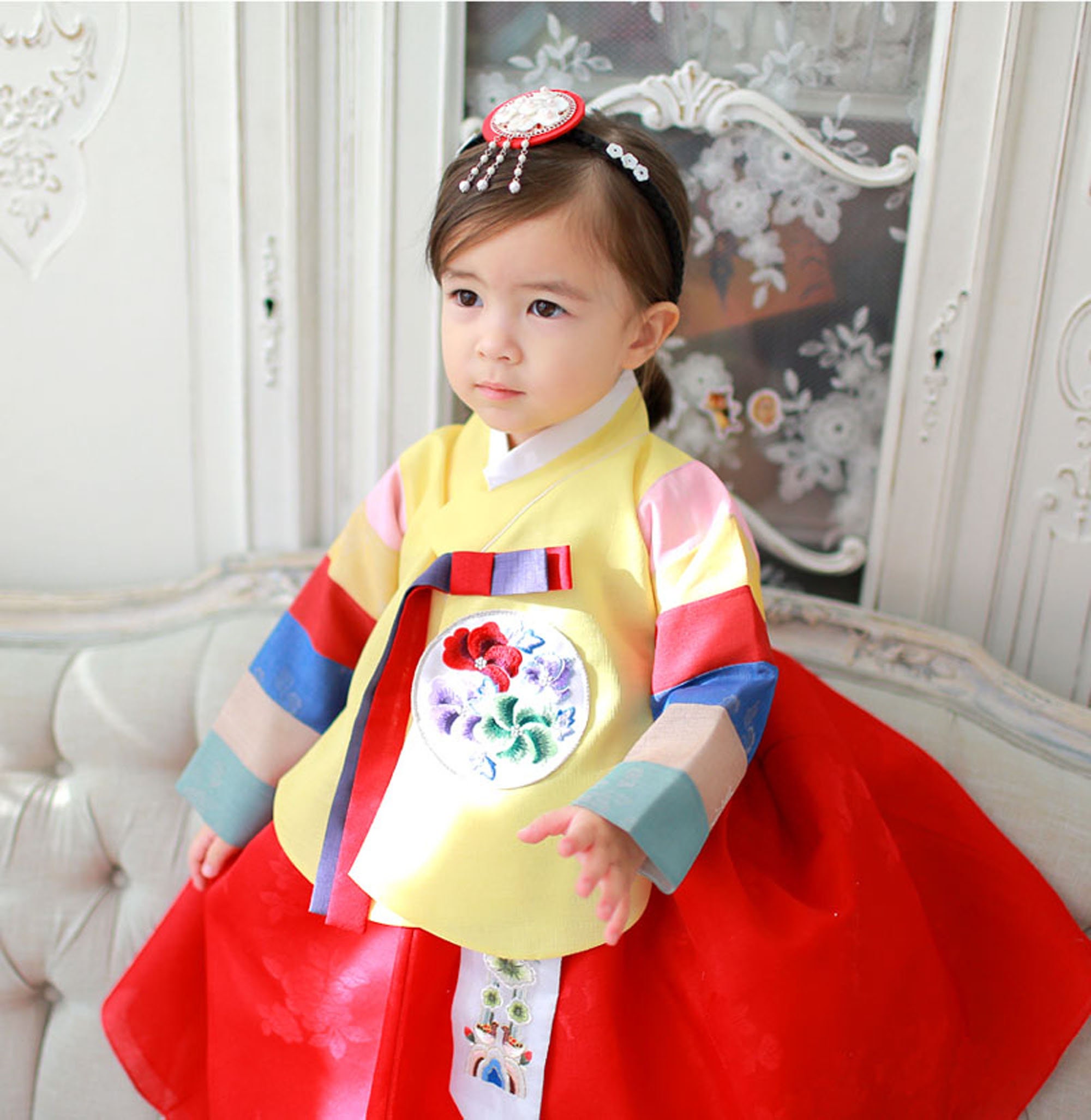 Royalty Lime/Red Girl HANBOK Korean 1ST Birthday Party Dol Hanbok Set 100Days~12y/o Korean Traditional Dress