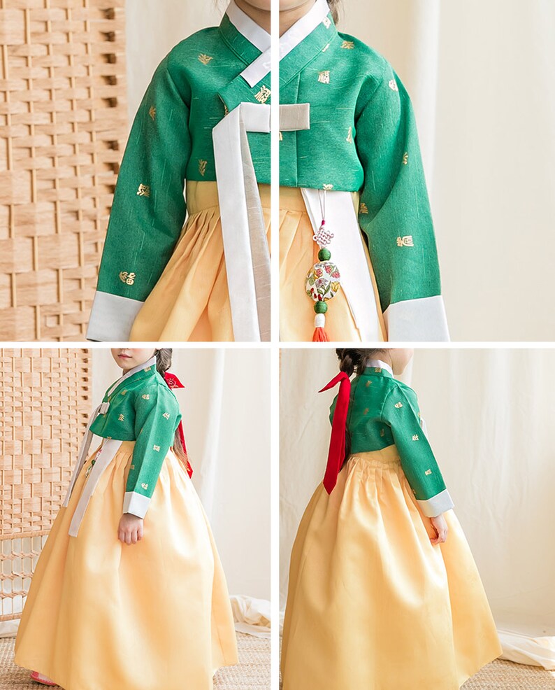 Mustard Green Hanbok Dress Korea Traditional Outfit Dohl Dol Etsy