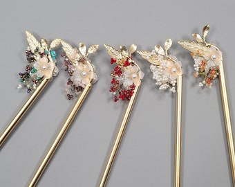 Women Korean Traditional Hair Pin Binyeo Stick Accessory Female Hanbok Dress decoration ornament Flower Beads 5 Colors 25 cm