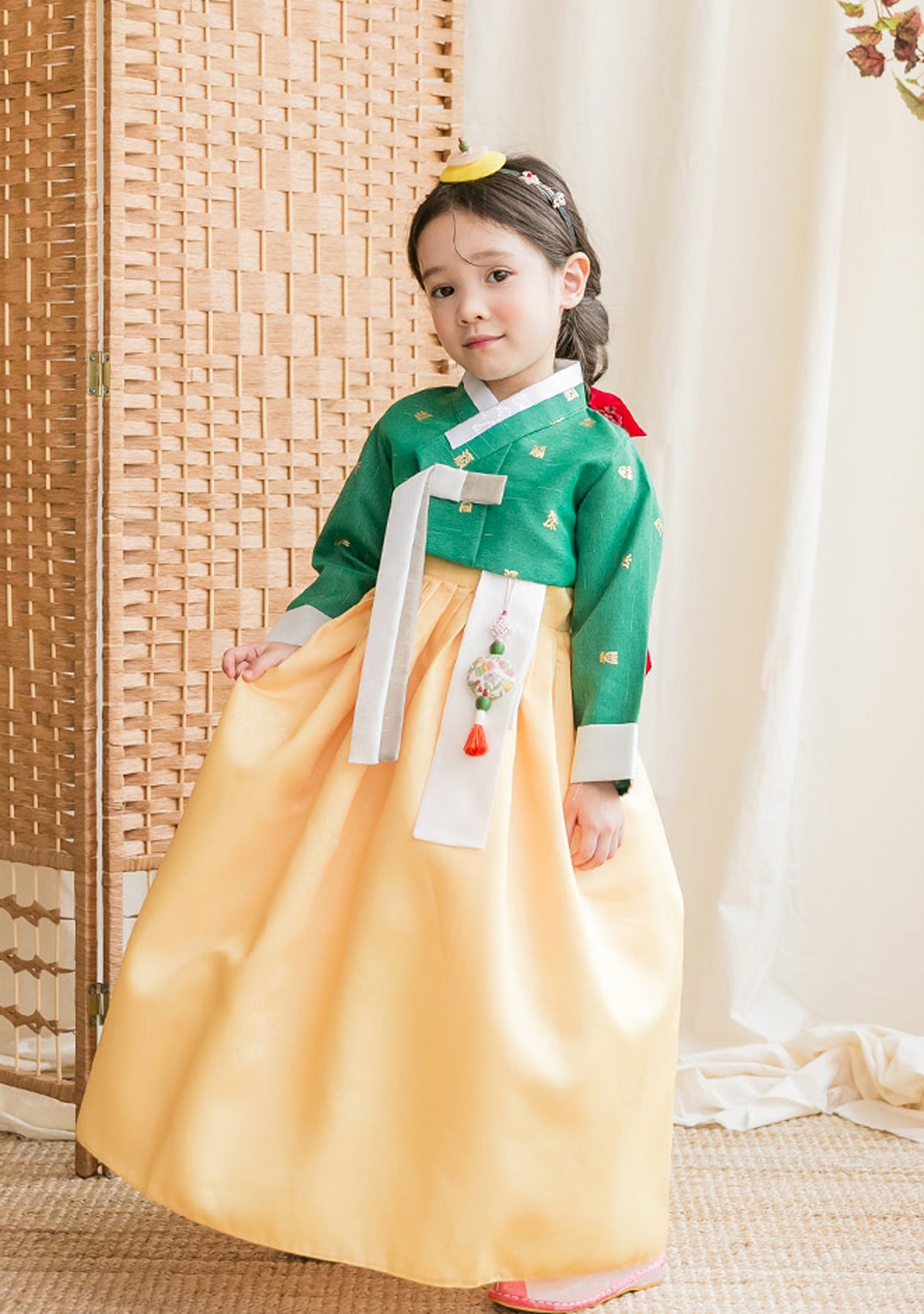 Mustard Green Hanbok Dress Korea Traditional Outfit Dohl Dol Etsy