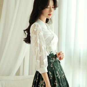 Modern Hanbok Jeogori Jacket Woman Female Korea Hanbok Dress Casual Daily White Butterfly Design CHIC image 4